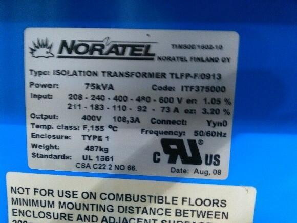 Noratel 75 KVA isolation dry type transformer, HV 208-240-400-480-600v to LV 400v Delta in Other Business & Industrial - Image 2