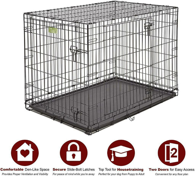 FAST, FREE Delivery! Large Dog Crate, MidWest iCrate Double Door Folding Metal, Divider Panel, Floor Protecting Feet in Accessories - Image 2