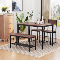 17 Stories Industrial 4 Piece Dining Room Table Set With Bench And Chairs