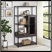 Think Urban Bookcase and Bookshelf 5 Tier Display Shelf with Doors and Drawers, Freestanding Storage Shelving