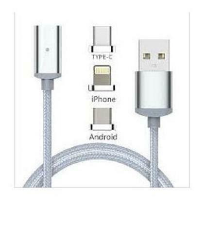 3 in 1 Magnetic Cable Micro USB + 8 Pin + Type C Fast Connect USB Cable - Silver in Cell Phone Accessories