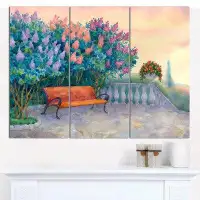 Design Art 'Bench under Flowering Lilac' Painting Print Multi-Piece Image on Canvas