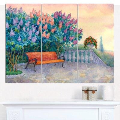 Design Art 'Bench under Flowering Lilac' Painting Print Multi-Piece Image on Canvas in Other