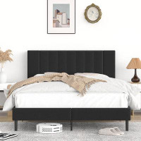 Flolinda Platform Bed Frame with Tufted Upholstered Headboard & Solid Wood Bed Legs - 81% Off