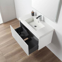 Ebern Designs Hisaw 36'' Wall Mounted Single Bathroom Vanity with Acrylic Vanity Top and Side Cabinet