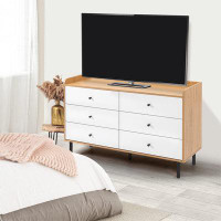 Latitude Run® Dresser For Bedroom With 6 Drawer, Wood Dressers & Chests Of Drawers Withhandles, Modern Storage Drawers F