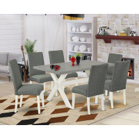 Winston Porter Aiman 7-Pc Dining Table Set - 6 Upholstered Dining Chairs And 1 Modern Rectangular Cement Kitchen Dining