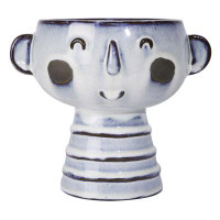 Ebern Designs Ceramic Girl Face Planter 6" Wand 7" Tall Blue