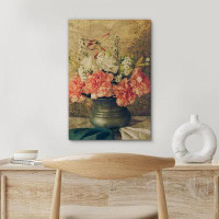 IDEA4WALL Vintage Pink Carnations In Vase Floral Plants Photography Rustic Colourful Multicolor On Canvas Print