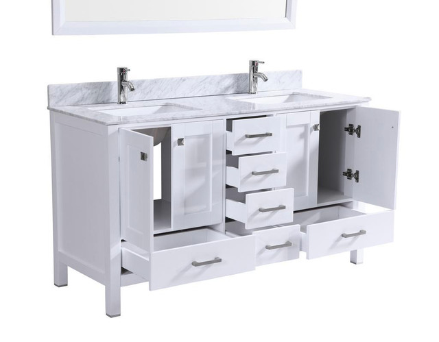 NEW PARIS 72 IN WHITE DOUBLE SINK VANITY MARBLE TOP & MIRROR T91997 in Other in Manitoba - Image 4