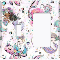 WorldAcc Metal Light Switch Plate Outlet Cover (Four Mermaids Cat - (L) Single Toggle / (R) Single Rocker)