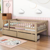 Red Barrel Studio Rowanne Wooden Daybed Wood Bed with Two Drawers and Fence