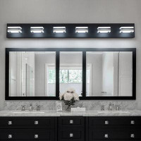 Ivy Bronx 39" LED Modern Vanity Light, Wall Mounted 6 Lights Acrylic Matte Black Vanity Light For Bathroom Living Room B