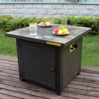 Red Barrel Studio 24.8" H x 30'' W Slate Propane Fire Pit Table, Outdoor Fire Pit with Lid