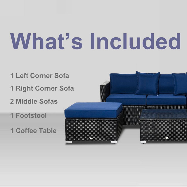 6pc PE Rattan Wicker Conversation Sectional Sofa Patio Seating Set w/ Cushions – Black, Blue in Patio & Garden Furniture in British Columbia - Image 4