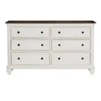One Allium Way Antique White And Brown Gray Finish1pc Dresser Of 6X Drawers Black Knobs Traditional Design Bedroom Furni