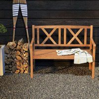 Red Barrel Studio 2-Person Acacia Wood Bench with Armrest