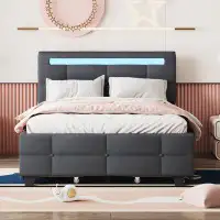 Ivy Bronx Full Size Upholstered Platform Bed with LED Frame and 4 Drawers