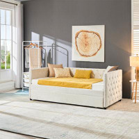 House of Hampton Daybed With Trundle Sofa Bed, Upgraded Velvet Upholstered Sofa Bed, With Button And Copper Nail On Squa