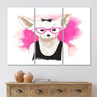 East Urban Home Dressed Up Fennec In Pink Glasses Hipster Style - Children's Art Canvas Wall Art Print