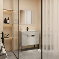 Hokku Designs Free Standing or Wall Mounted Floating Bathroom Vanity 36'' Bathroom Cabinet Combo with Ceramic Sink
