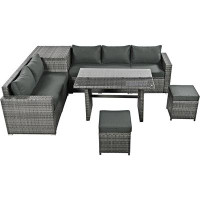 Latitude Run® 6-Piece Outdoor Patio Wicker Sectional Furniture Set With Adjustable Seat