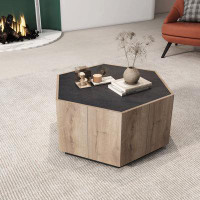 Gracie Oaks Hexagonal Rural Style Garden Retro Living Room Coffee Table with 2 Drawers