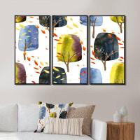 Winston Porter Retro Autumn Trees With Falling Leaves I - Patterned Framed Canvas Wall Art Set Of 3