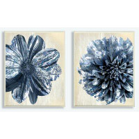 Winston Porter Indigo White and Tan Marble Blooming Flowers by Kimberly Allen - Graphic Art Print on Wood