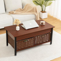 Wenty Metal Coffee Table,Desk,With A Lifting Table,And Hidden Storage Space.There Were Two Removable Wicker Baskets That