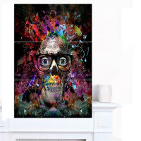 Made in Canada - Design Art 'Colourful Human Skull with Glasses' 3 Piece Graphic Art on Wrapped Canvas Set
