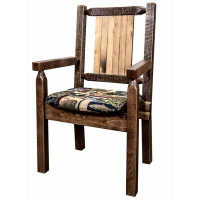 Loon Peak Abella Solid Wood Slat Back Arm Chair in Brown