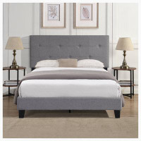 Winston Porter Upholstered  Platform Bed Frame With  Pull Point Tufted Headboard, Strong Wood Slat Support, Mattress Fou