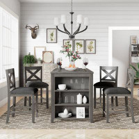 Red Barrel Studio Charming Grey 5-piece Counter Height Dining Set By Topmax: Rustic Farmhouse Wooden Bar Table & 4 Chair