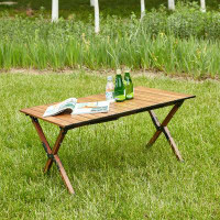 Arlmont & Co. 1-piece Folding Outdoor Table,lightweight Aluminum Roll-up Rectangular Table For Indoor, Outdoor Camping,