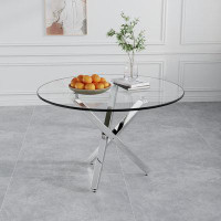 Wrought Studio Hadiyaah Round 43'' Pedestal Glass Dining Table