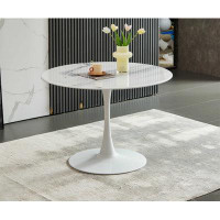 Ivy Bronx 42.1"WHITE Table Mid-Century Dining Table For 4-6 People With Round Mdf Table Top