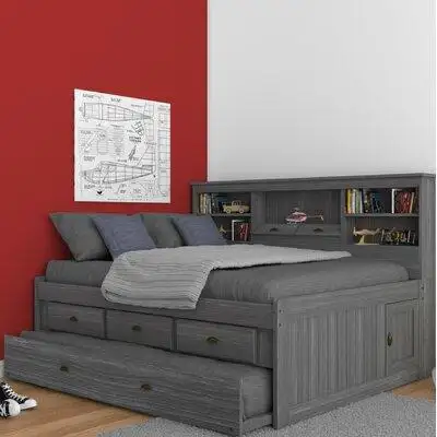 Viv + Rae Beckford Full Solid Wood Bed with Bookcase, Trundle and Shelves