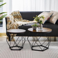Touch Rich Touch-rich Rustic Small Round Coffee Table With Steel Frame, Side End Table For, Bedroom, Living Room Office,
