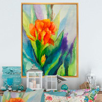 Bay Isle Home™ Orange Blooming Tropical Plant - Traditional Canvas Wall Décor