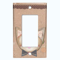 WorldAcc Metal Light Switch Plate Outlet Cover (Patchwork Cat Button Plaid Brown Paisley - Single Toggle)
