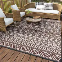 Union Rustic Outdoor Rug Waterproof 6x9 Feet Reversible Rug RV Camping for Patio Beach Balcony Picnic,Beige