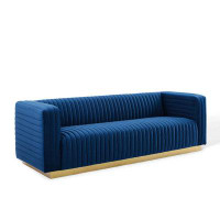 Comfort Design Mats Lillian Navy Channel Tufted Performance Velvet Sofa