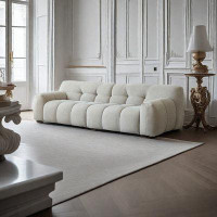 PULOSK 118.09" White Velvet Modular Sofa cushion couch