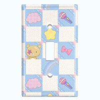 WorldAcc Metal Light Switch Plate Outlet Cover (Blue White Toy Chest Karaoke Bear - Single Toggle)