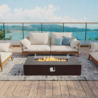 patio watcher 56 Inch Rectangular Iron with Gold Floral Propane Outdoor Fire Pit Table Include Wind Guard