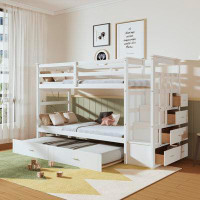 Harriet Bee Eyani Twin over Twin Solid Wood Standard Bunk Bed with Trundle by Harriet Bee