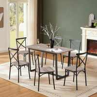 17 Stories 7 Pieces Dining Set with steel frame and cross back