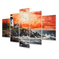Design Art Lighthouse Guiding Pointillism II - Nautical & Beach Metal Wall Art Prints Set 5