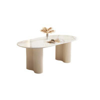 Orren Ellis Rande Minimalist cream style rock plate dining table and chair combination home oval dining table